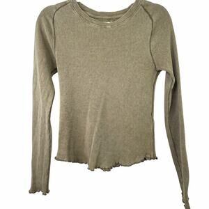 Free People FP We The Free Easy Does It Waffle Knit Lettuce Trim Thermal Top